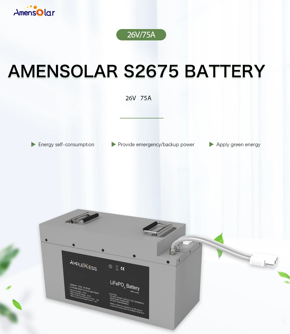 Manufacturer Low Price Wholesale 26V 75ah Solar System Special Lithium Battery