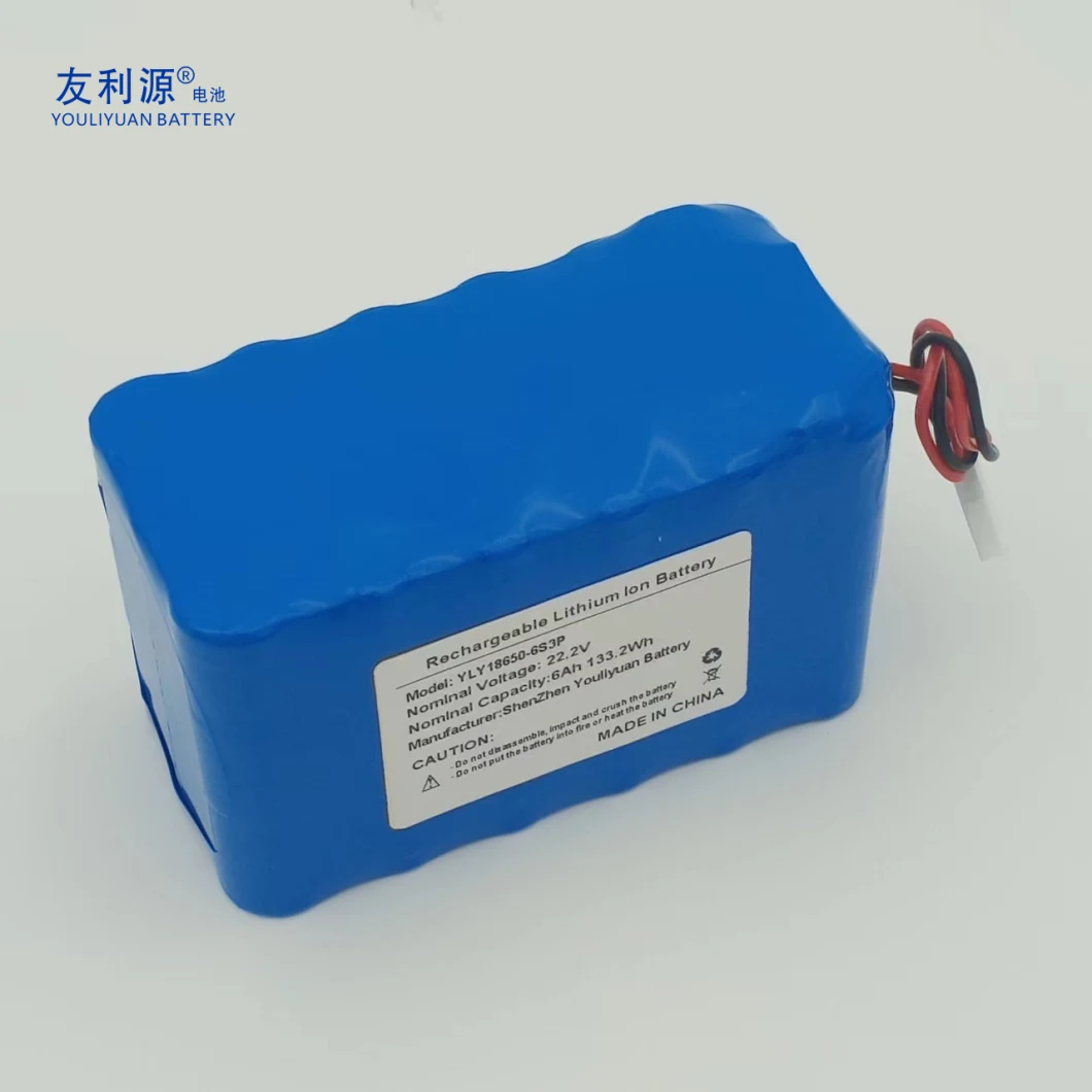 OEM ODM Rechargeable Cylinder/Cylindrical 18650 Battery 24V Battery 6000mAh Lithium Ionbattery Pack with 6s3p Connectors Wires PCM/PCB